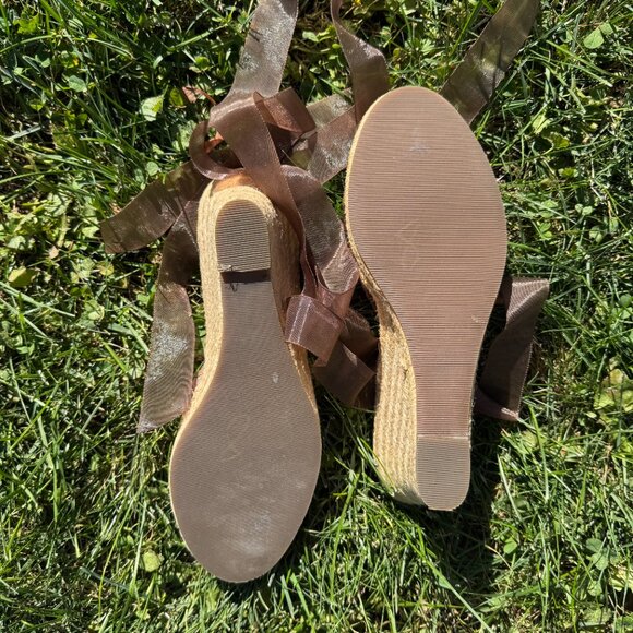 Steve Madden Women's 8.5 Bommbay Brown Beaded Ribbon Tie Espadrilles Y2K - Picture 4 of 5